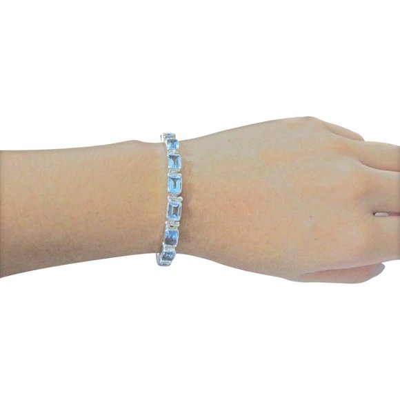 Sterling Silver 16ct Blue Topaz Bracelet - Picture 2 of 7